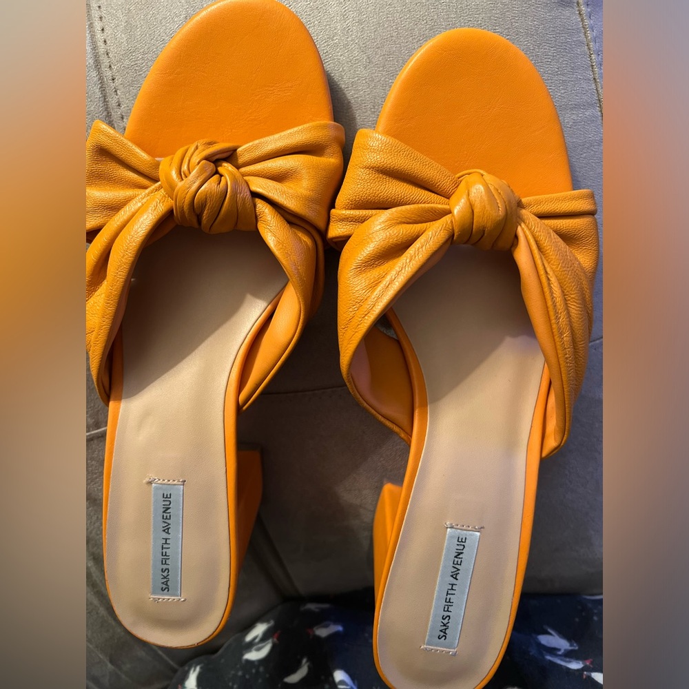 Orange Leather Block Sandal